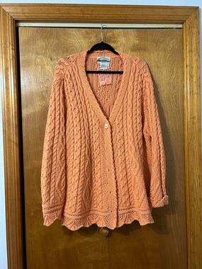 Aran Crafts Peach Cable-Knit V-Neck Cardigan
